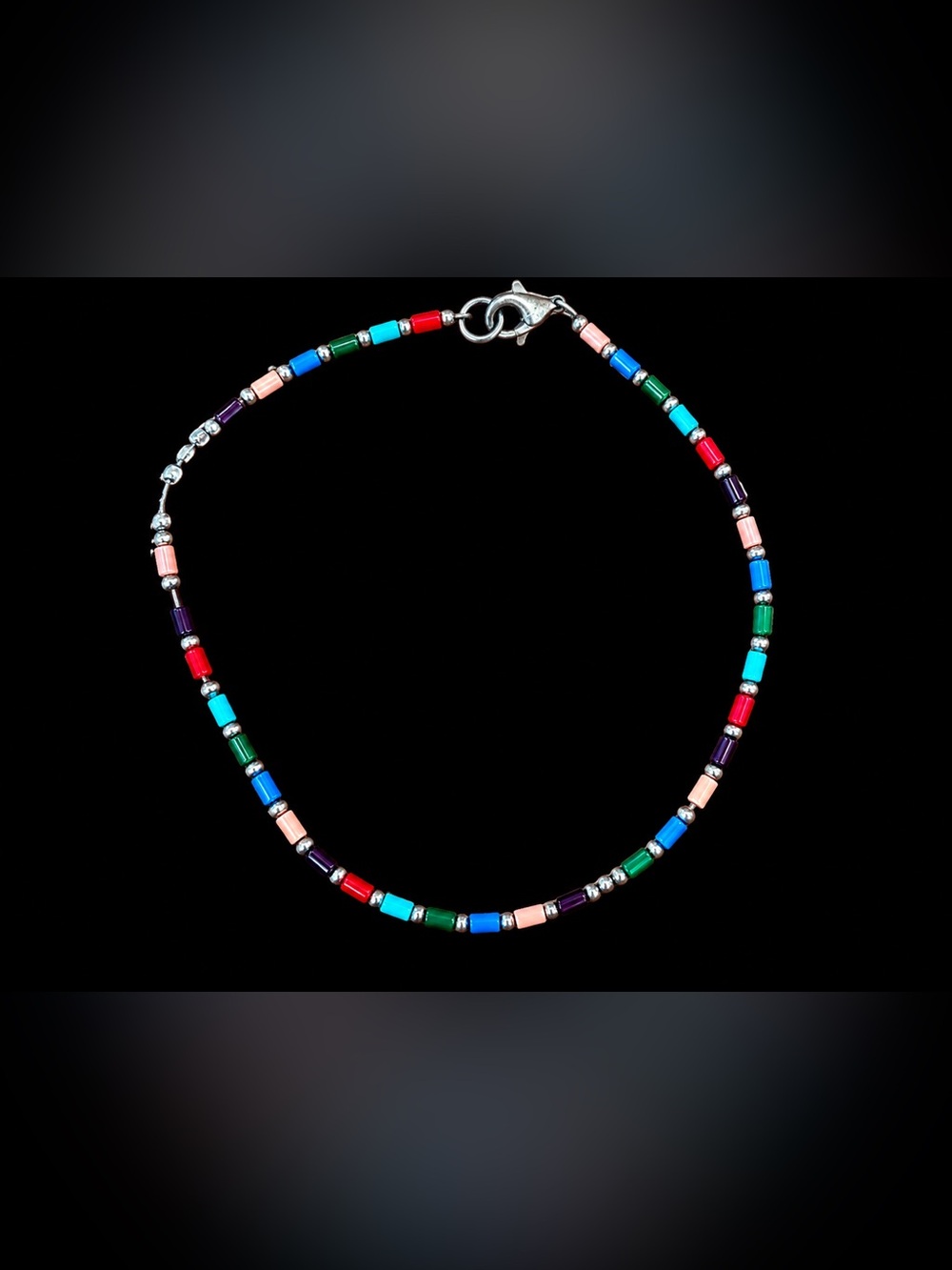 Colorful Multicolor Tube Beaded Bracelet Boho Rainbow Silver Tone
